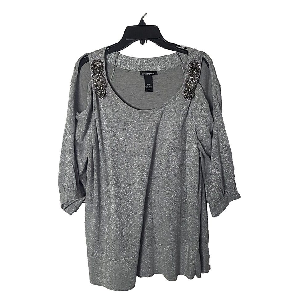 Lane Bryant Woven Shimmer Jeweled Cold Shoulder Top Holiday Cocktail Plus 26/28